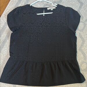 LOFT Black Textured Peplum Blouse